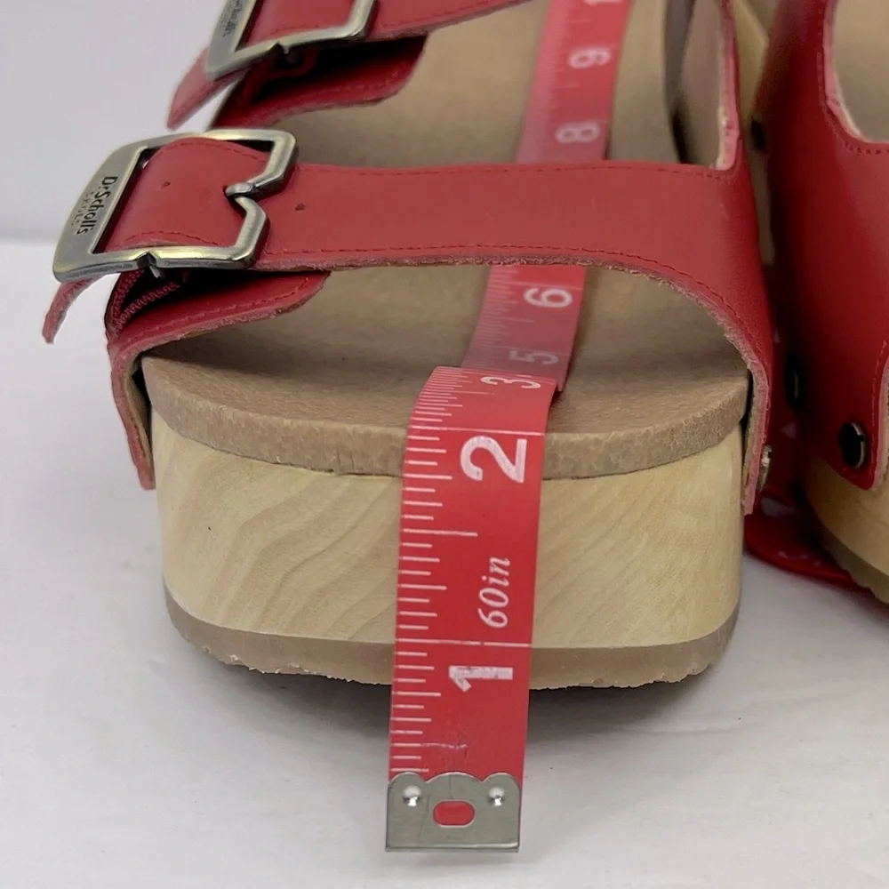Dr Scholl’s SHOES, ORIGINAL VIBE PLATFORM, HEELED SLIDE SANDALS, RED LEATHER 11